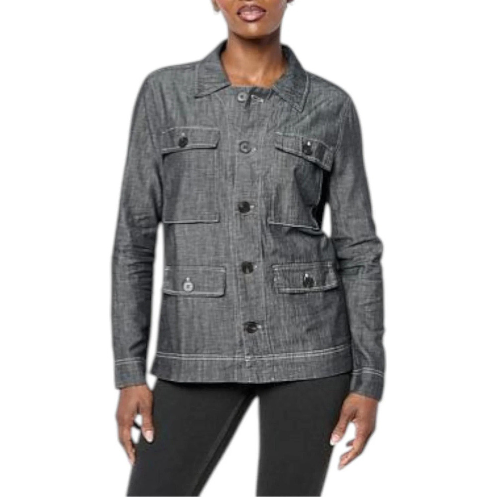 HUE Women's Utility Pocket Button-Front Denim Shirt Black